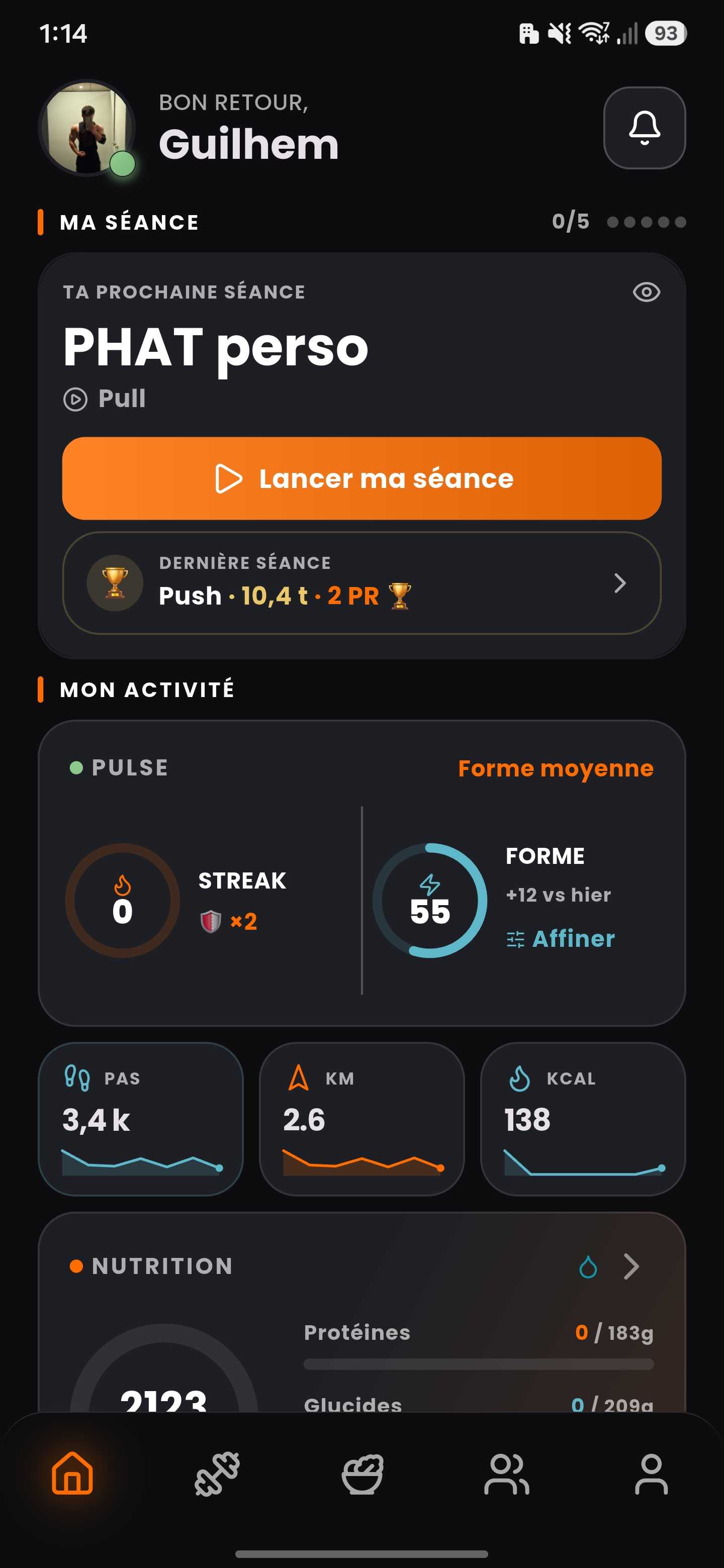 Capture d'écran de l'app Phyzix — Feed